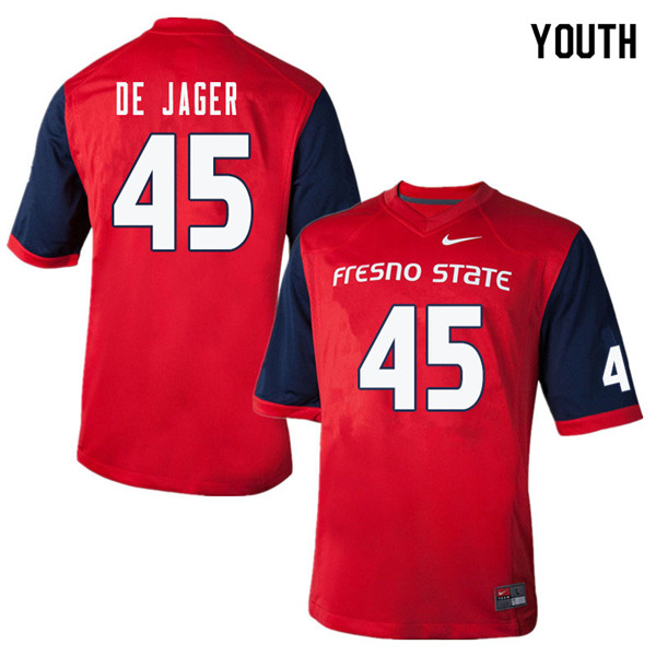 Youth #45 Nathan De Jager Fresno State Bulldogs College Football Jerseys Sale-Red